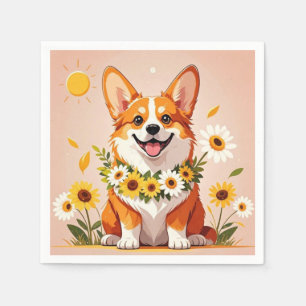 Corgi dog crown of sunflowers wall art decor  napkin