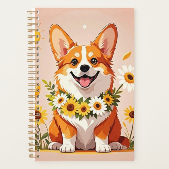 Corgi dog crown of sunflowers wall art decor  planner (Front)