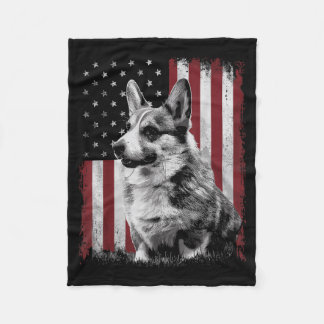 Corgi Dog Dad Mum America 4th of July Patriotic Fleece Blanket