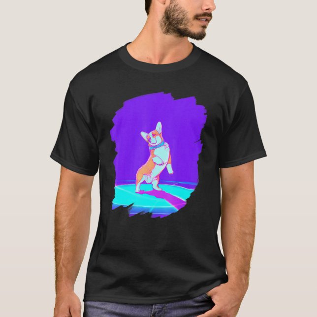 Corgi Dog Dancing Retro Breakdancing Dance Dancer  T-Shirt (Front)