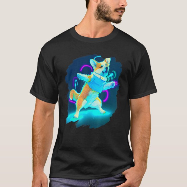 Corgi Dog Dancing Retro Breakdancing Dance Dancer  T-Shirt (Front)