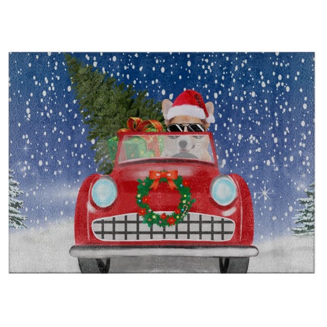 Corgi Dog Driving Car In Snow Christmas  Cutting Board (Front)