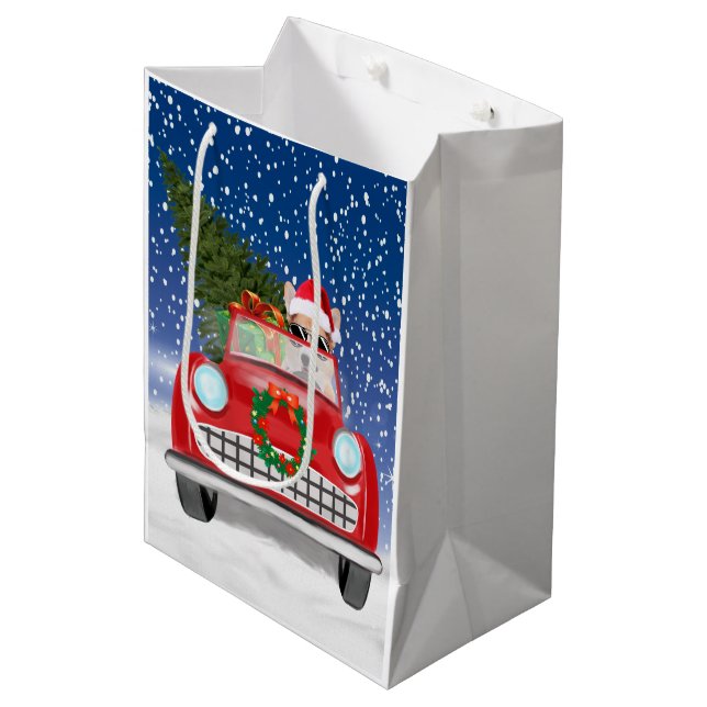 Corgi Dog Driving Car In Snow Christmas Medium Gift Bag (Front Angled)