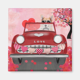 Corgi Dog Driving Car with Hearts Valentine's   Magnet