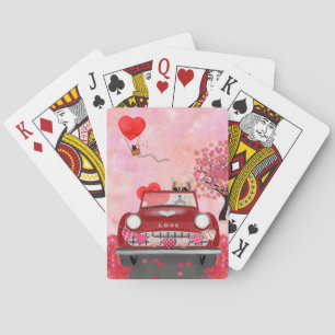 Corgi Dog Driving Car with Hearts Valentine's   Playing Cards