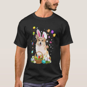 Corgi Dog Easter Egg Hunting Basket Easter Day T-Shirt