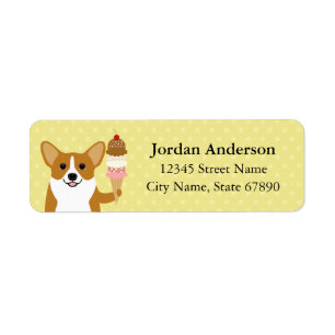 Corgi Dog Eating Ice Cream Cone Address Label
