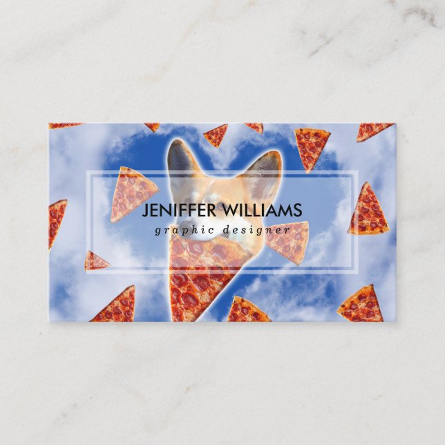 Corgi Dog Eating Pizza                             Business Card (Front)