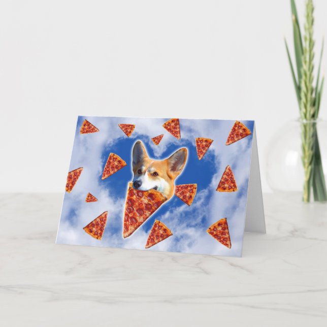 Corgi Dog Eating Pizza                             Card (Front)
