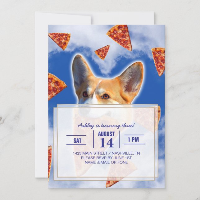  Corgi Dog Eating Pizza                            Invitation (Front)