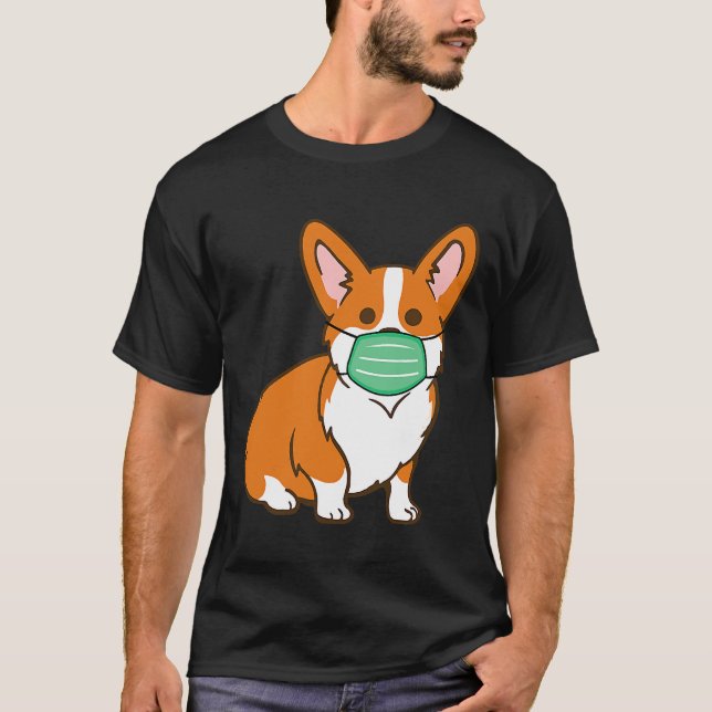 Corgi Dog Face Mask Social Distancing Antivirus T-Shirt (Front)