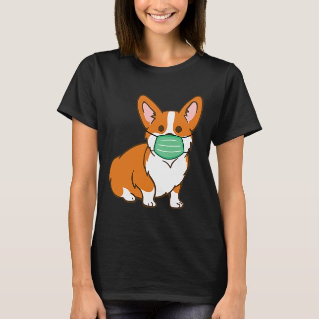 Corgi Dog Face Mask Social Distancing Antivirus T-Shirt (Front)