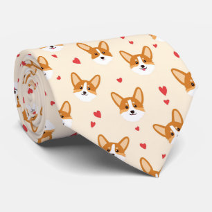 Corgi Dog Face with Hearts Valentine's Day  Tie