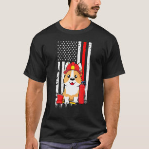 Corgi Dog Firefighter American Flag Thin Red Line T-Shirt