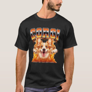 Corgi Dog Flames 90s Bootleg Style T-Shirt