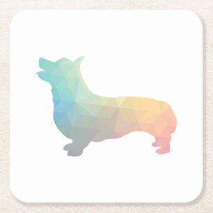 Corgi Dog Geometric Pattern Silhouette Pastel Square Paper Coaster