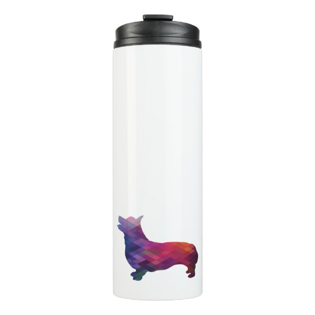 Corgi Dog Geometric Pattern Silhouette Purple Thermal Tumbler (Front)