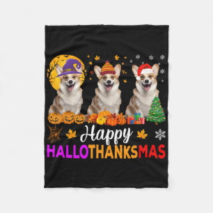Corgi Dog Halloween Christmas Hallothanksmas  Fleece Blanket