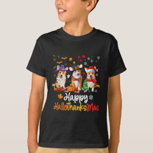 Corgi Dog Halloween Christmas Happy Hallothanksmas T-Shirt