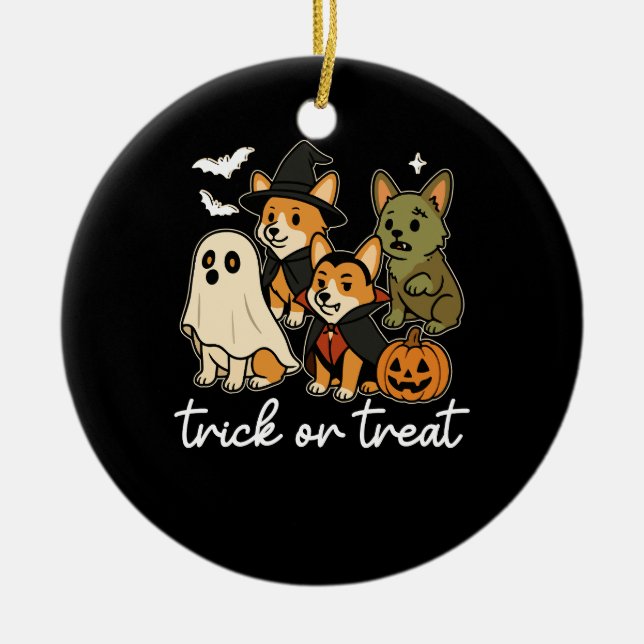 Corgi Dog Halloween Costume Spooky Ceramic Tree Decoration (Front)