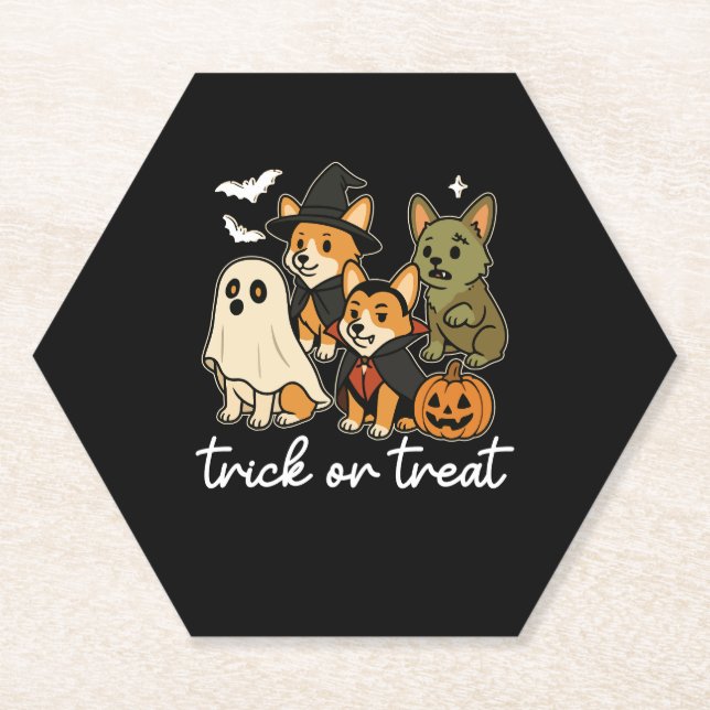 Corgi Dog Halloween Costume Spooky Paper Coaster (Front)