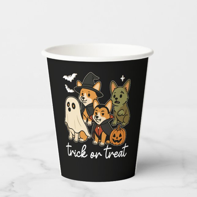 Corgi Dog Halloween Costume Spooky Paper Cups (Front)