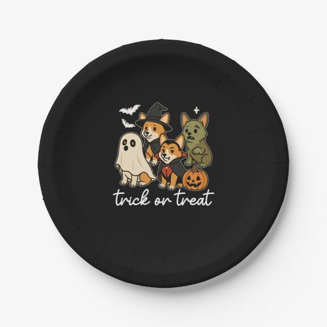 Corgi Dog Halloween Costume Spooky Paper Plate (Front)