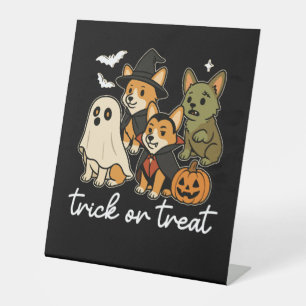 Corgi Dog Halloween Costume Spooky Pedestal Sign