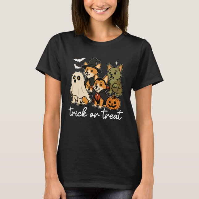 Corgi Dog Halloween Costume Spooky T-Shirt (Front)