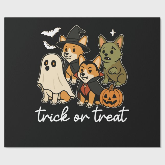 Corgi Dog Halloween Costume Spooky Wrapping Paper (Flat)