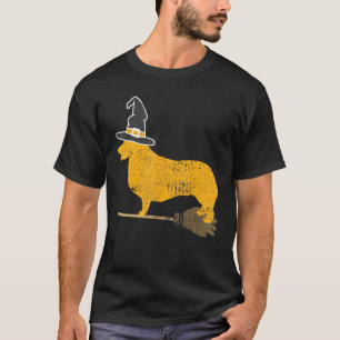 Corgi Dog Halloween Witch Vintage T-Shirt