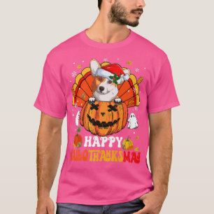 Corgi Dog Happy Hallothanksmas Halloween Thanksgiv T-Shirt