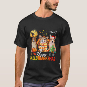 Corgi Dog Happy Hallothanksmas Halloween Thanksgiv T-Shirt