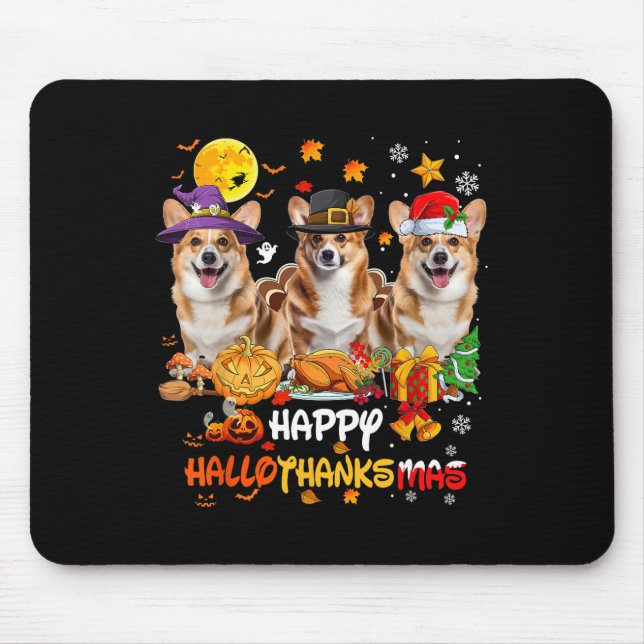 Corgi Dog Happy Halloween Thanksgiving Merry Chris Mouse Mat (Front)