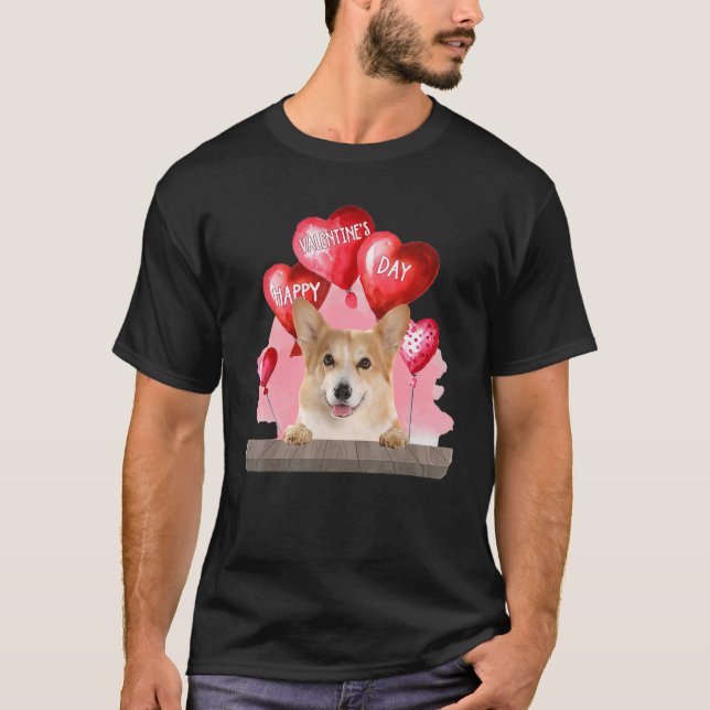 Corgi Dog Happy Valentines Day Pet Dog Lover T-Shirt (Front)