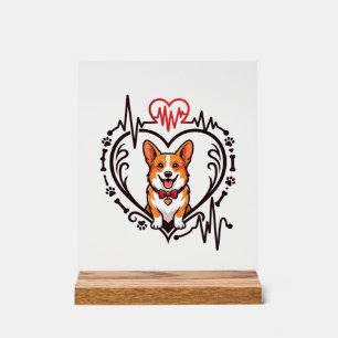 Corgi Dog Heart Heartbeat Ekg Bow Tie Paws Acrylic Sign