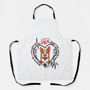 Corgi Dog Heart Heartbeat Ekg Bow Tie Paws Apron