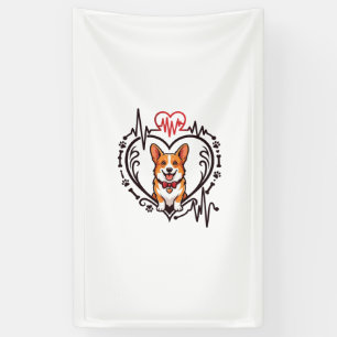 Corgi Dog Heart Heartbeat Ekg Bow Tie Paws Banner