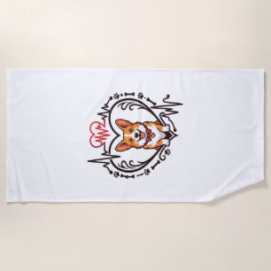 Corgi Dog Heart Heartbeat Ekg Bow Tie Paws Beach Towel