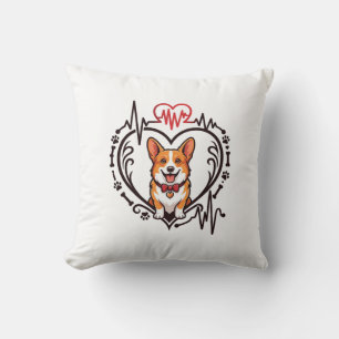 Corgi Dog Heart Heartbeat Ekg Bow Tie Paws Cushion