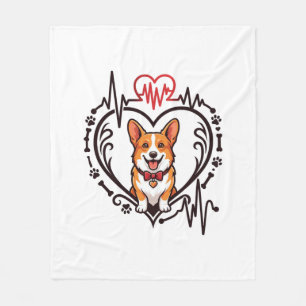 Corgi Dog Heart Heartbeat Ekg Bow Tie Paws Fleece Blanket