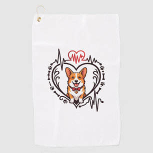 Corgi Dog Heart Heartbeat Ekg Bow Tie Paws Golf Towel