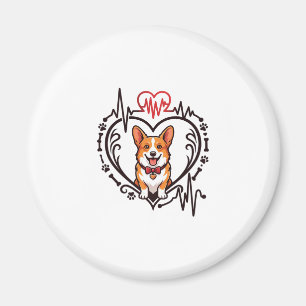 Corgi Dog Heart Heartbeat Ekg Bow Tie Paws Magnet