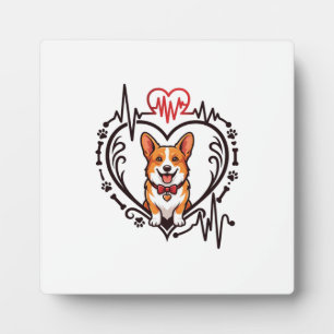 Corgi Dog Heart Heartbeat Ekg Bow Tie Paws Plaque
