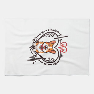 Corgi Dog Heart Heartbeat Ekg Bow Tie Paws Tea Towel