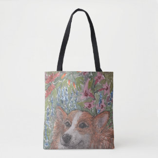 Corgi Dog Hiding in the Flower-bed Tote Bag