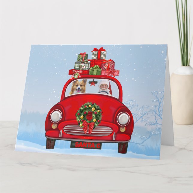 Corgi Dog In Car With Santa Claus  Card (Front)