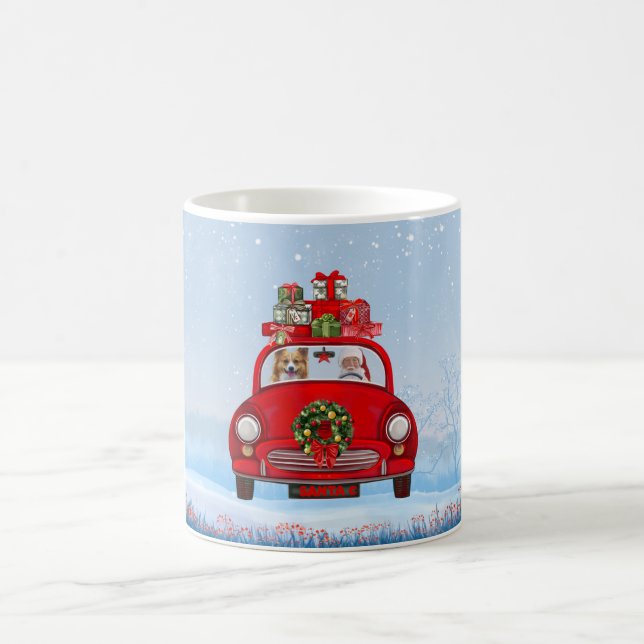 Corgi Dog In Car With Santa Claus Coffee Mug (Center)