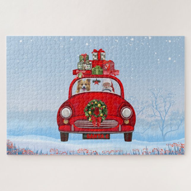 Corgi Dog In Car With Santa Claus Jigsaw Puzzle (Horizontal)