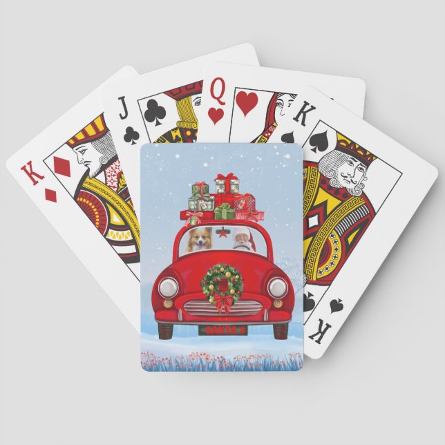 Corgi Dog In Car With Santa Claus Playing Cards (Back)